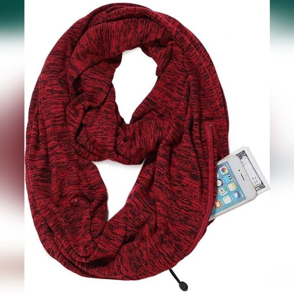 Infinity Scarf with Zipper Pocket for Women & Men. Color: WineRed/Black - Picture 1 of 6